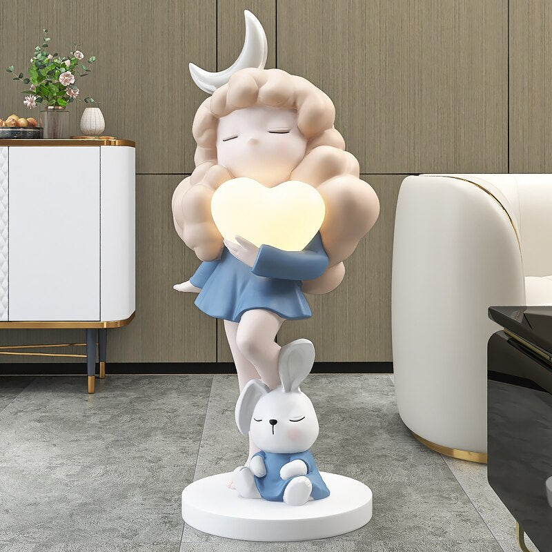 Cute Girl And Moon Statue Lamp - Room Decor