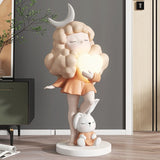 Cute Girl And Moon Statue Lamp - Room Decor