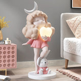 Cute Girl And Moon Statue Lamp - Room Decor