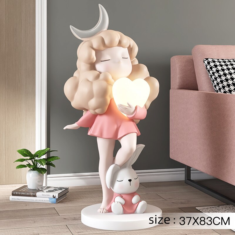 Cute Girl And Moon Statue Lamp - Room Decor