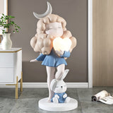 Cute Girl And Moon Statue Lamp - Room Decor