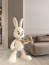 Angry Bunny Statue With Tray Home Decor Rabbit Statue