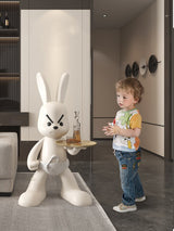 Angry Bunny Statue With Tray Home Decor Rabbit Statue