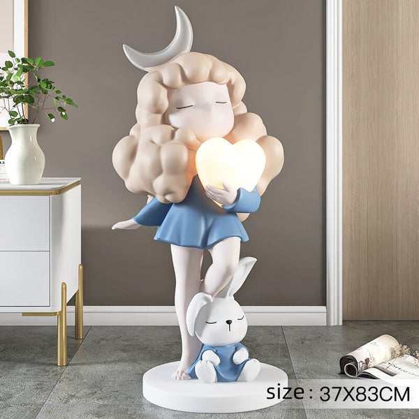 Cute Girl And Moon Statue Lamp - Room Decor