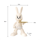 Angry Bunny Statue With Tray Home Decor Rabbit Statue