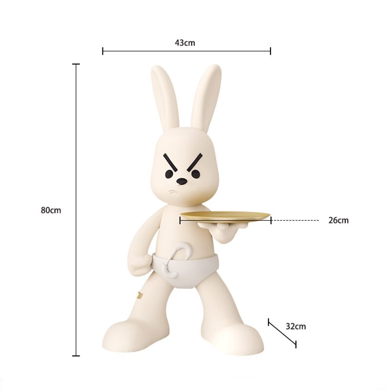 Angry Bunny Statue With Tray Home Decor Rabbit Statue