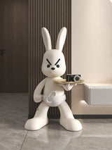 Angry Bunny Statue With Tray Home Decor Rabbit Statue