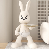 Angry Bunny Statue With Tray Home Decor Rabbit Statue