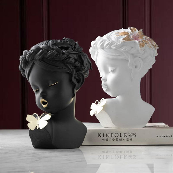 Resin Girl Statues Kissing Butterfly Girl