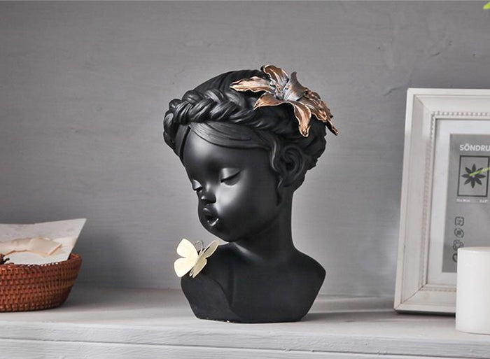 Resin Girl Statues Kissing Butterfly Girl